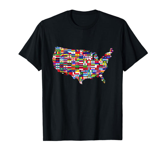 America Melting Pot International Flag Immigrant Map T-Shirt
