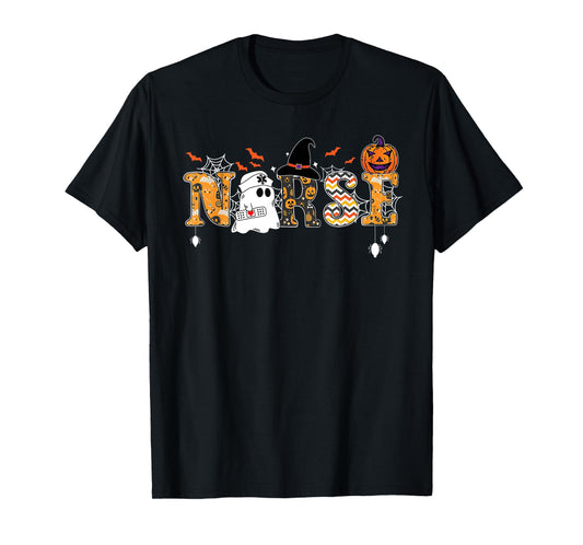 Retro Nurse Halloween Pumkin Spooky Season Halloween T-Shirt