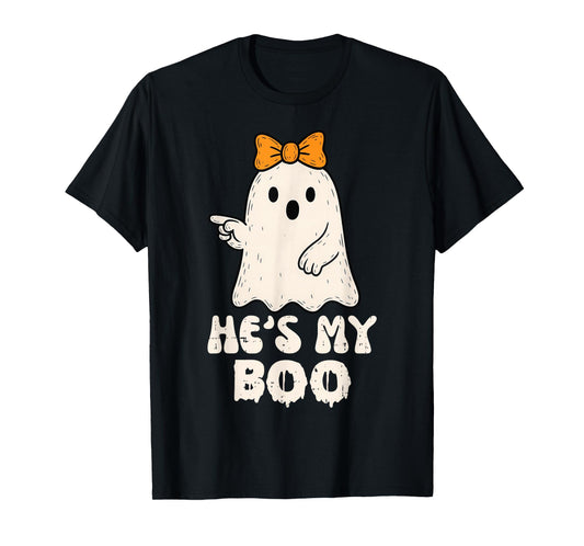 He's My Boo Couples Matching Halloween Costume Ghost Women T-Shirt