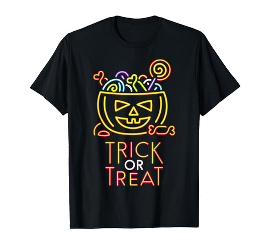 Trick Or Treat Neon Sign T-shirt Halloween Costume T-Shirt