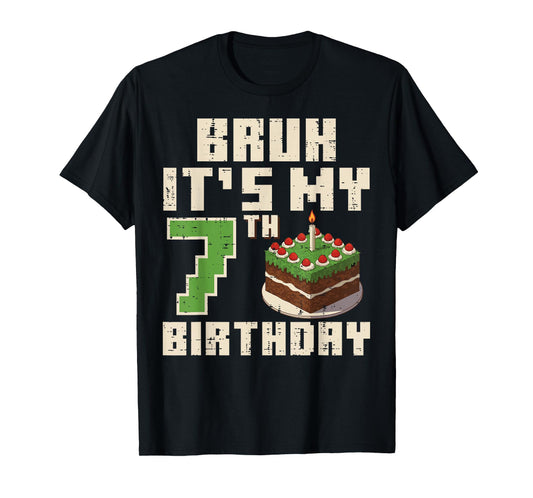 7th Birthday Pixel Gaming 7 Year Old Gamer Bday Boys Kids T-Shirt