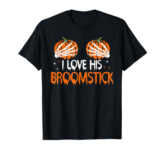 I Love His Broomstick I Love Her Pumpkins Halloween Couples T-Shirt