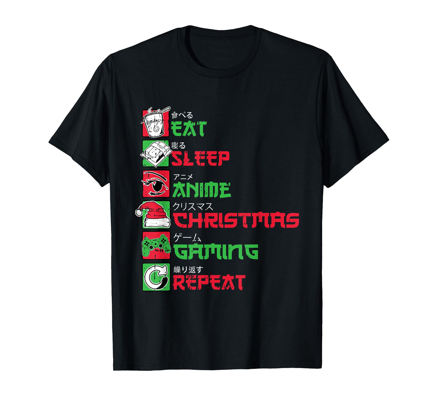 Eat Sleep Anime Gaming Christmas Pajama X-Mas Holiday Gamer T-Shirt
