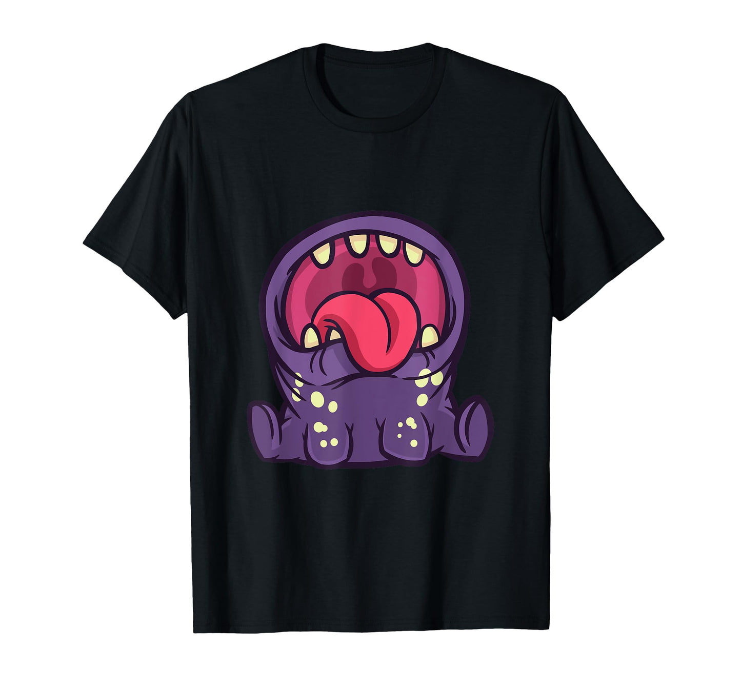 Funny cute purple monster with open mouth and T-Shirt