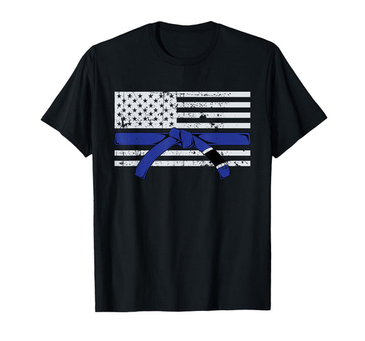 American Flag Jiu Jitsu Blue Belt Ranking BJJ Jiujitsu Gift T-Shirt