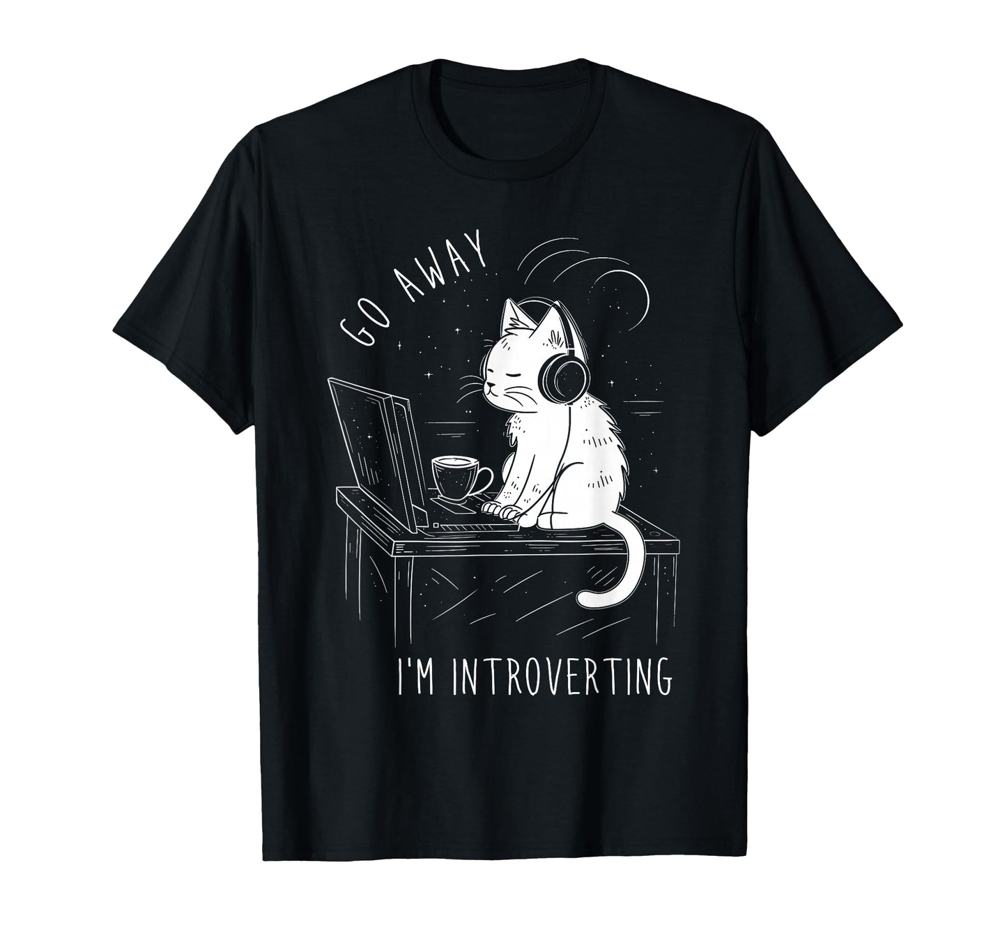 Introvert Cat with Coffee on Computer Antisocial Emo Goth T-Shirt