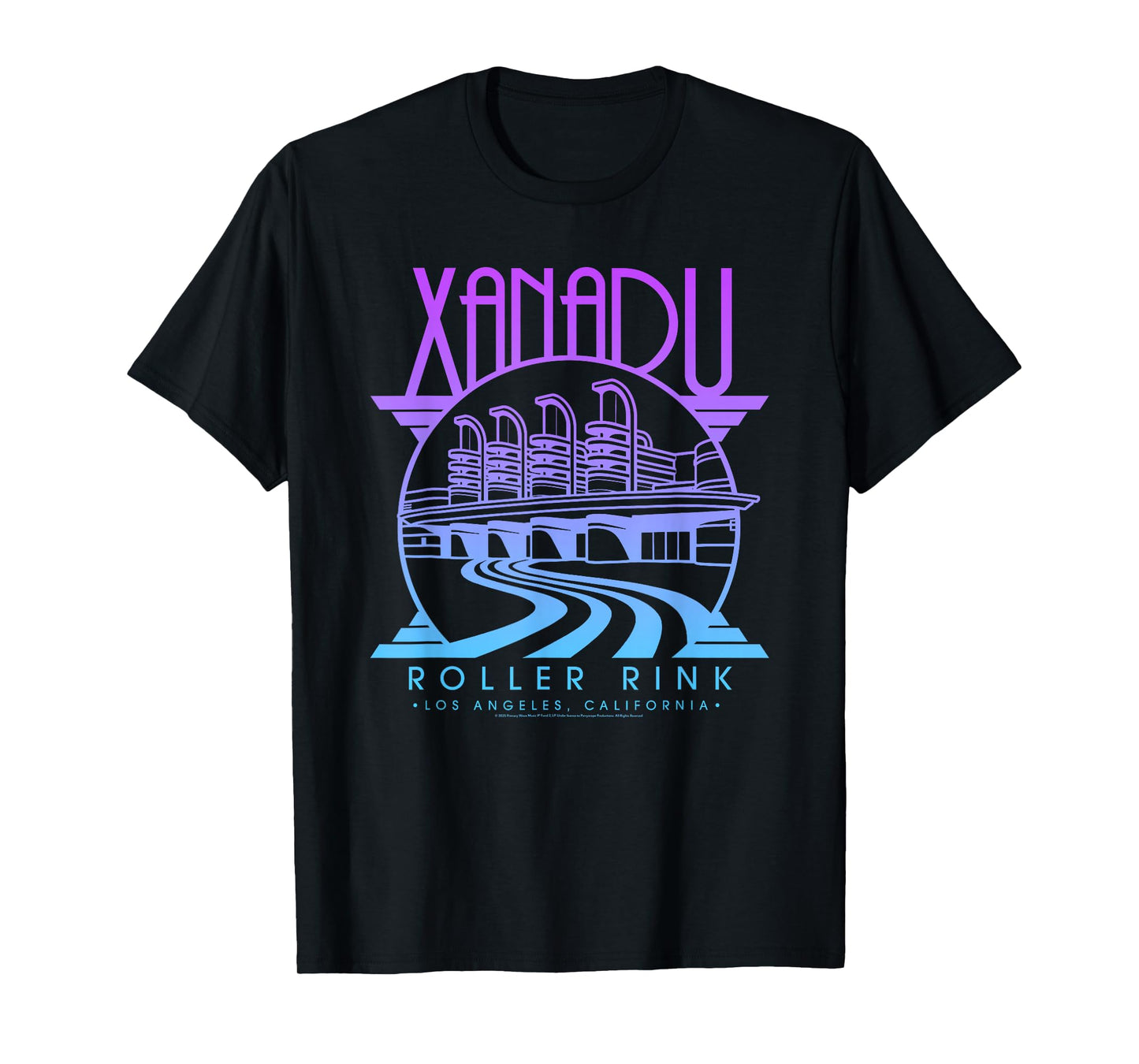Olivia Newton-John Xanadu Roller Rink Purple Blue Fade Logo T-Shirt