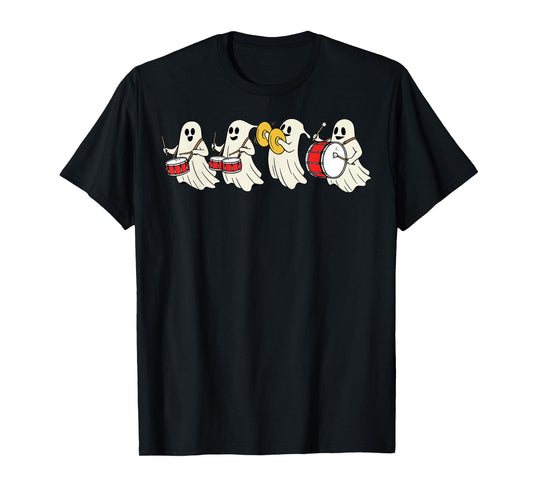 Ghost Playing Drums Halloween Ghost Drummer Boys Kids T-Shirt