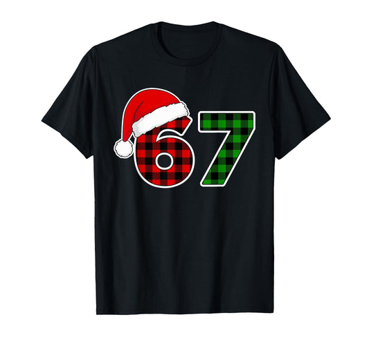 67 Meme Funny Christmas Red & Green Plaid Xmas Pajamas Kids T-Shirt