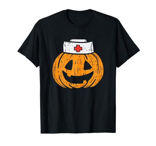 Pumpkin Nurse Funny Scary Halloween Costume RN CNA ICU Girls T-Shirt