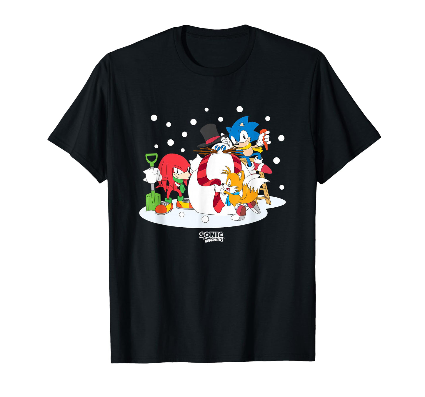 Sonic The Hedgehog Christmas Team Sonic Building Snowman T-Shirt