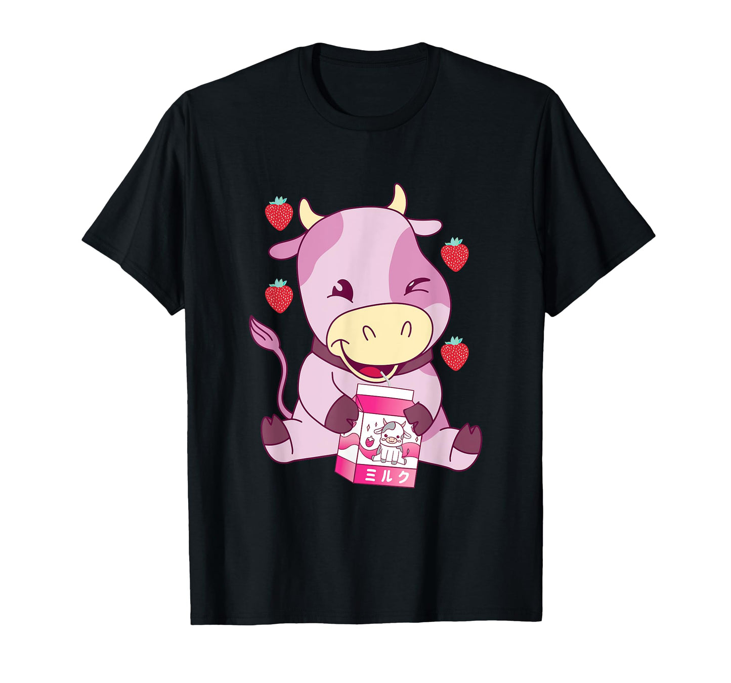 Strawberry Milk Pink Cow Japanese Strawberry Milk Shake T-Shirt