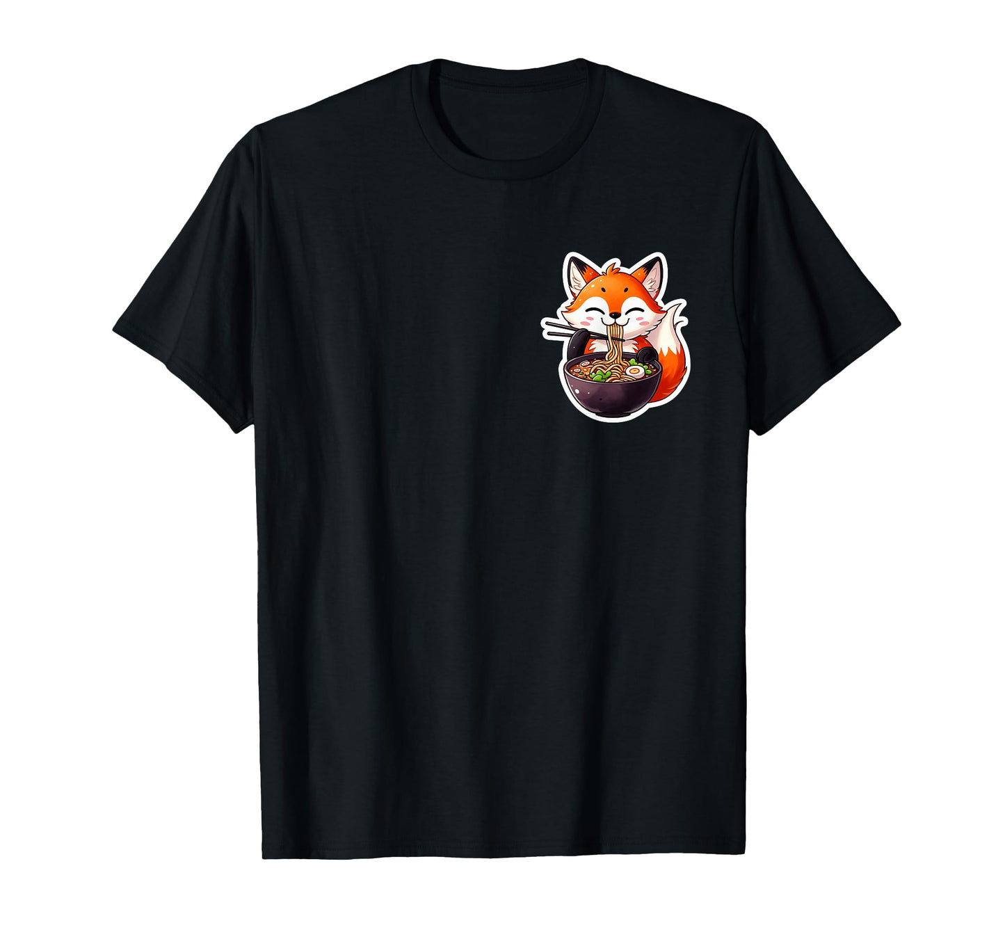Cute Japanese Anime Kawaii Fox Eating Ramen Kids Girls T-Shirt