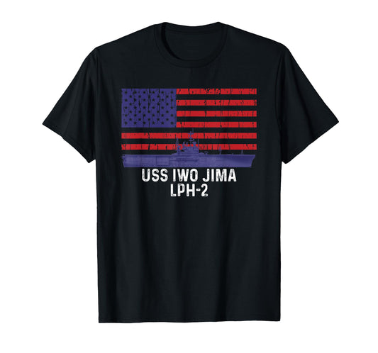 USS Iwo Jima LPH-2 Ship Vintage American Flag T-Shirt