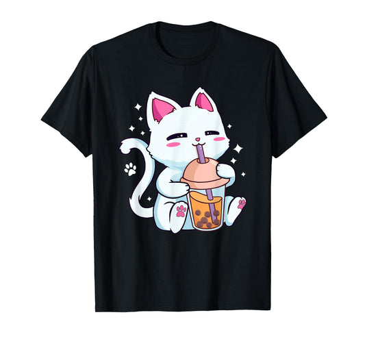 Cat Boba Bubble Tea Women Girls Kawaii Anime Neko T-Shirt