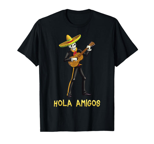 Mexican Halloween - Hola Amigos - Skull - Guitar - Costume T-Shirt