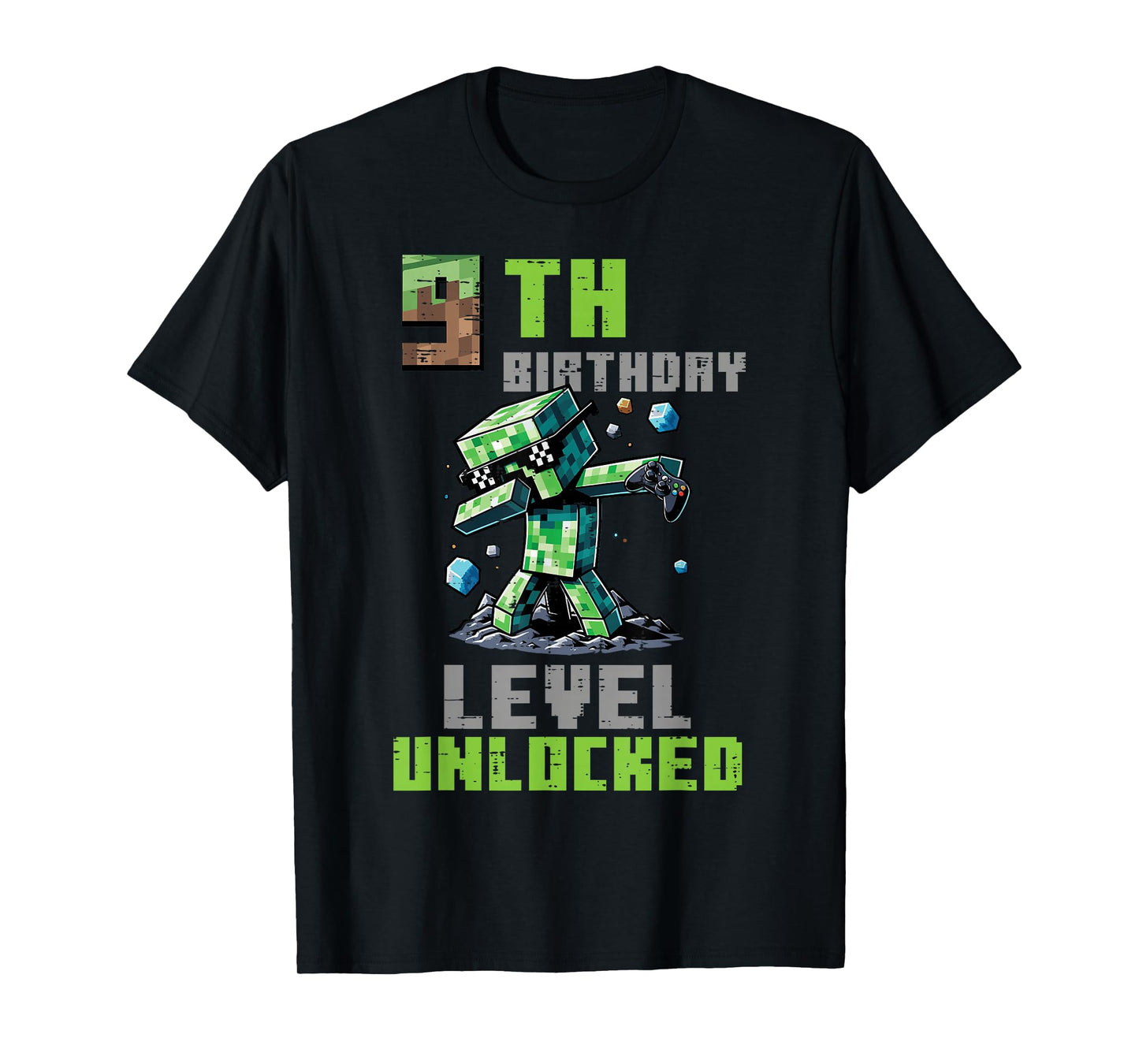 9th Birthday Level Unlocked Pixel Dab 9 Bday Gamer Boys Kids T-Shirt