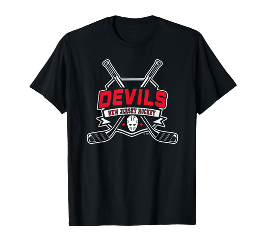 New Jersey Devils Hockey Sticks Black Officially Licensed T-Shirt