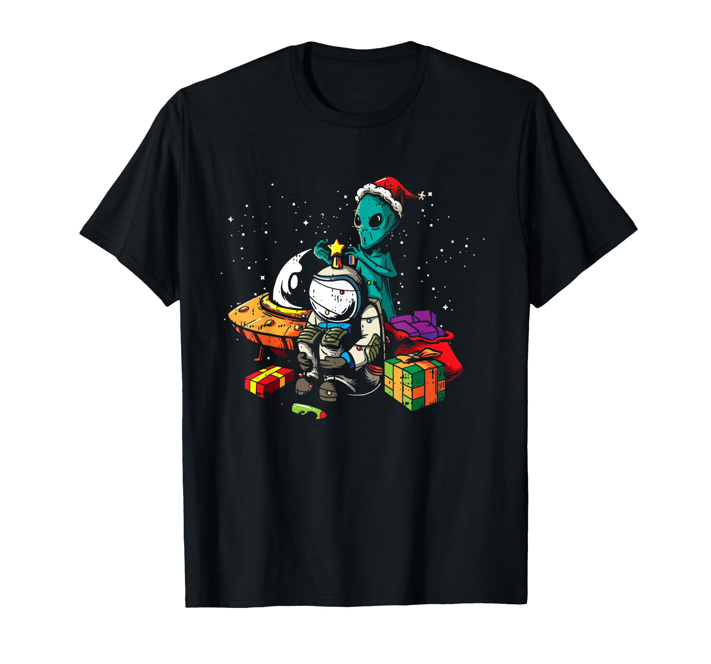 Alien Astronaut Christmas Tree Pajama Funny Space UFO X-Mas T-Shirt