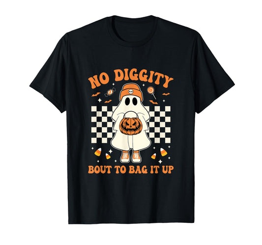 Halloween Ghost No Diggity Bout To Bag It Up Kids T-Shirt
