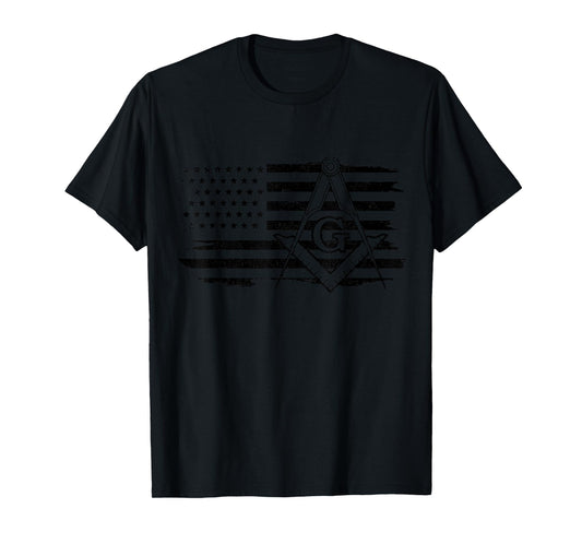 Mason US Flag Square Compass Masonic Patriotic Freemason T-Shirt