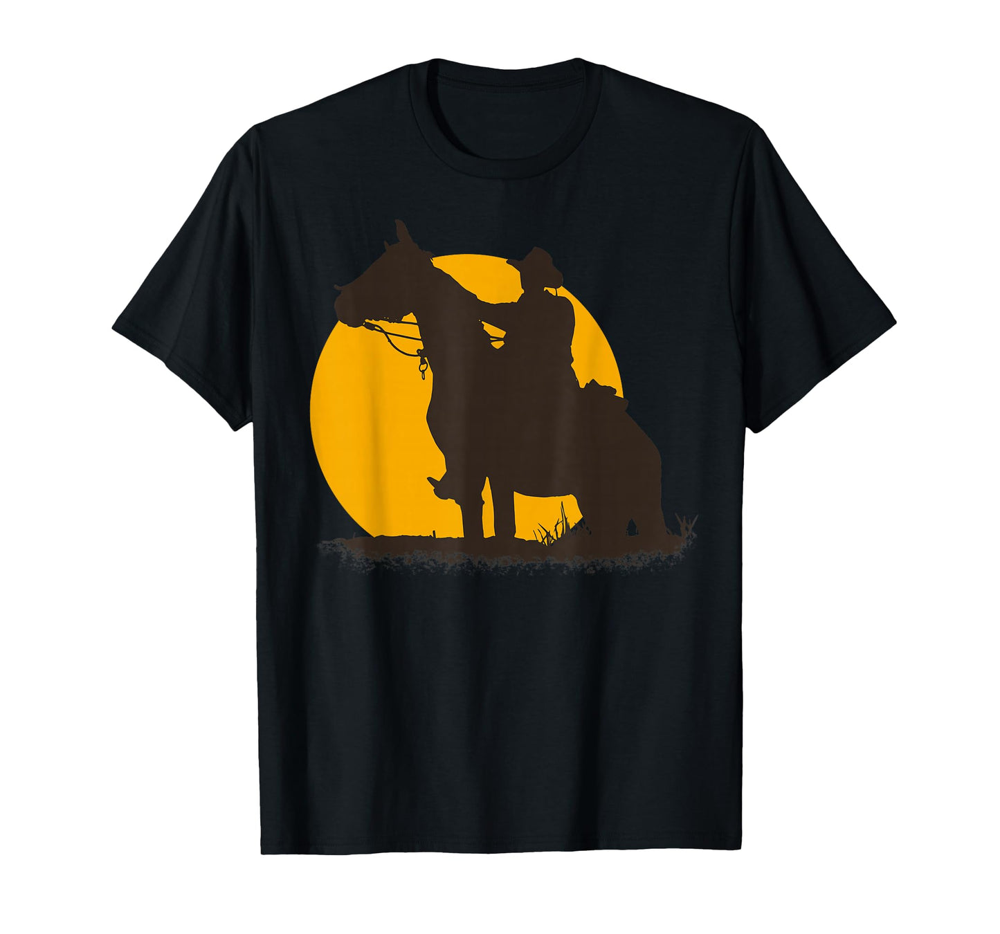 Lone Cowboy Rancher Ranger & Horse Western American Sunset T-Shirt