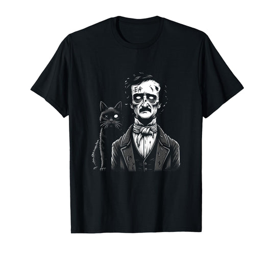 Zombie Edgar Allan Poe The Black Cat Halloween Fun Men Women T-Shirt