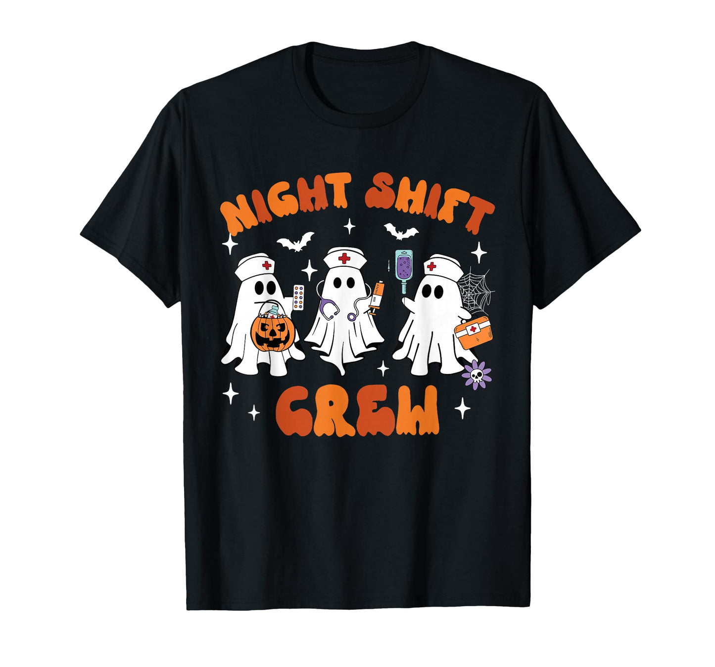 Night Shift Crew Boo Ghost Halloween RN Registered Nurse T-Shirt
