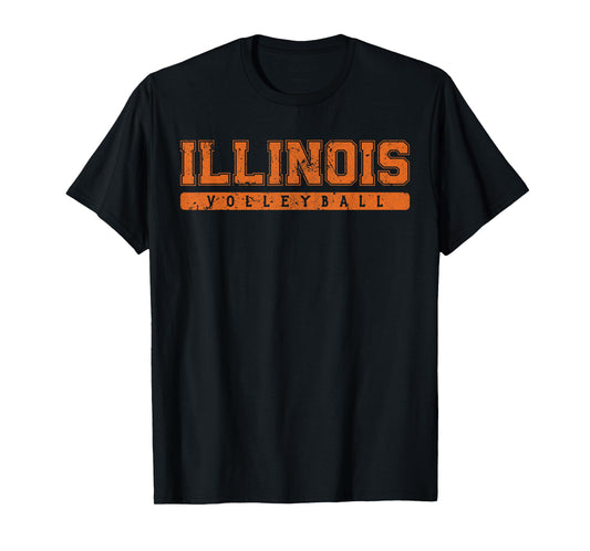 Illinois Volleyball Orange Vintage Text T-Shirt