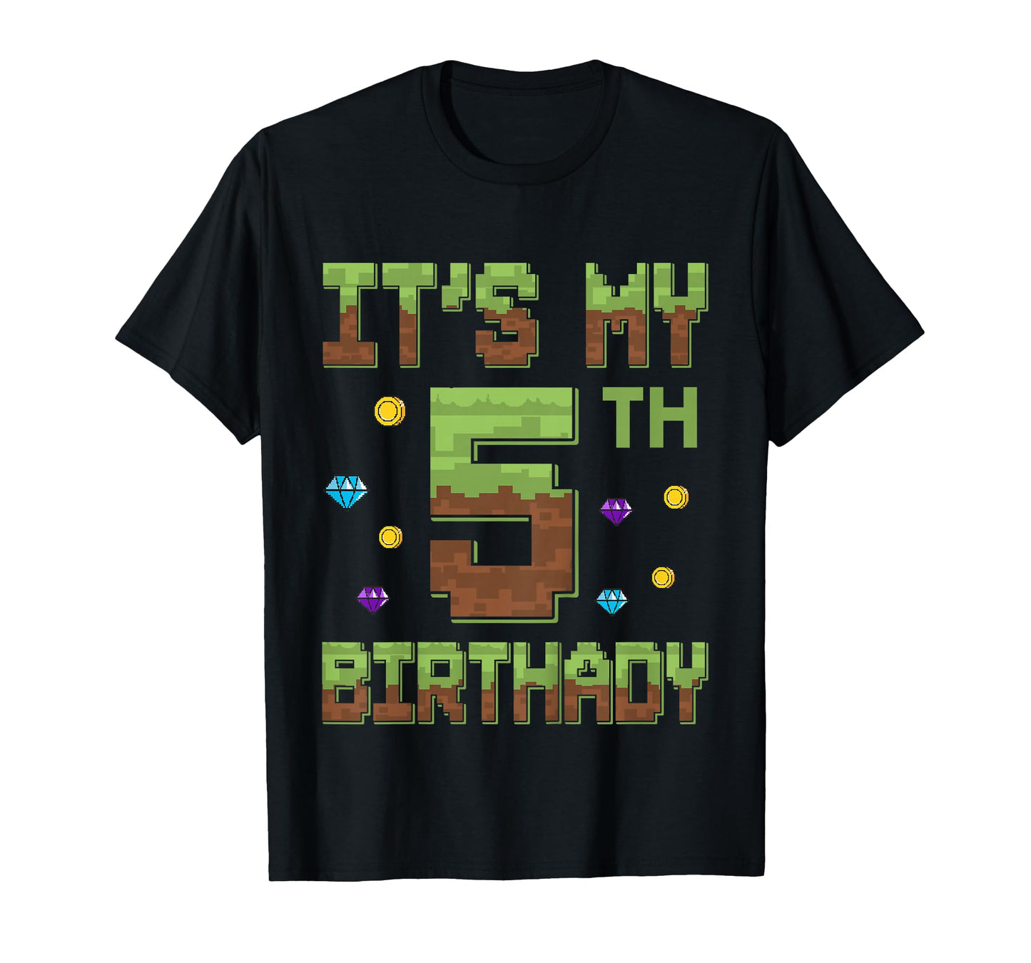 Birthday Boy It's My 5th Birthday 5 Year Old Pixel Gamer T-Shirt