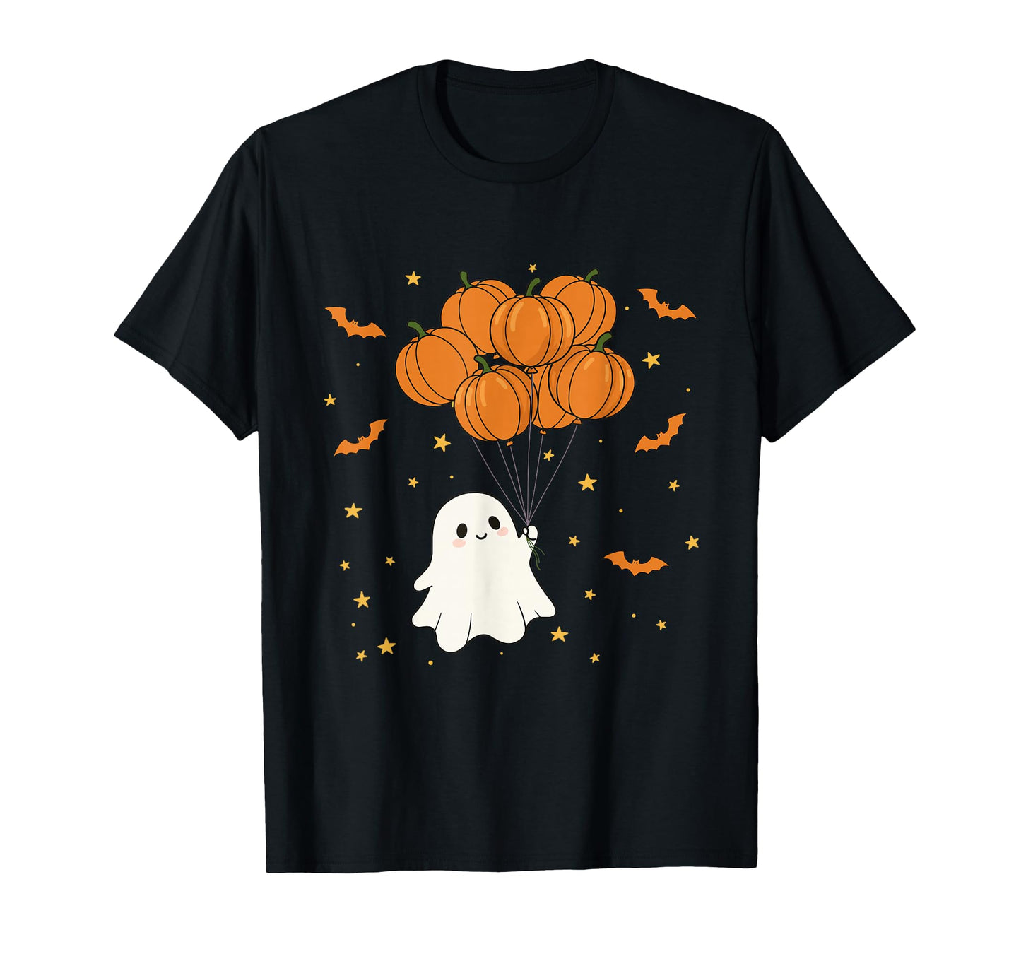 Cute Ghost Flying with Pumpkin Balloons Halloween T-Shirt