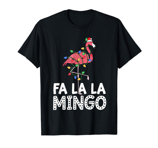 Fa La La Mingo Flamingo Christmas Tree Lights Tropical Xmas T-Shirt