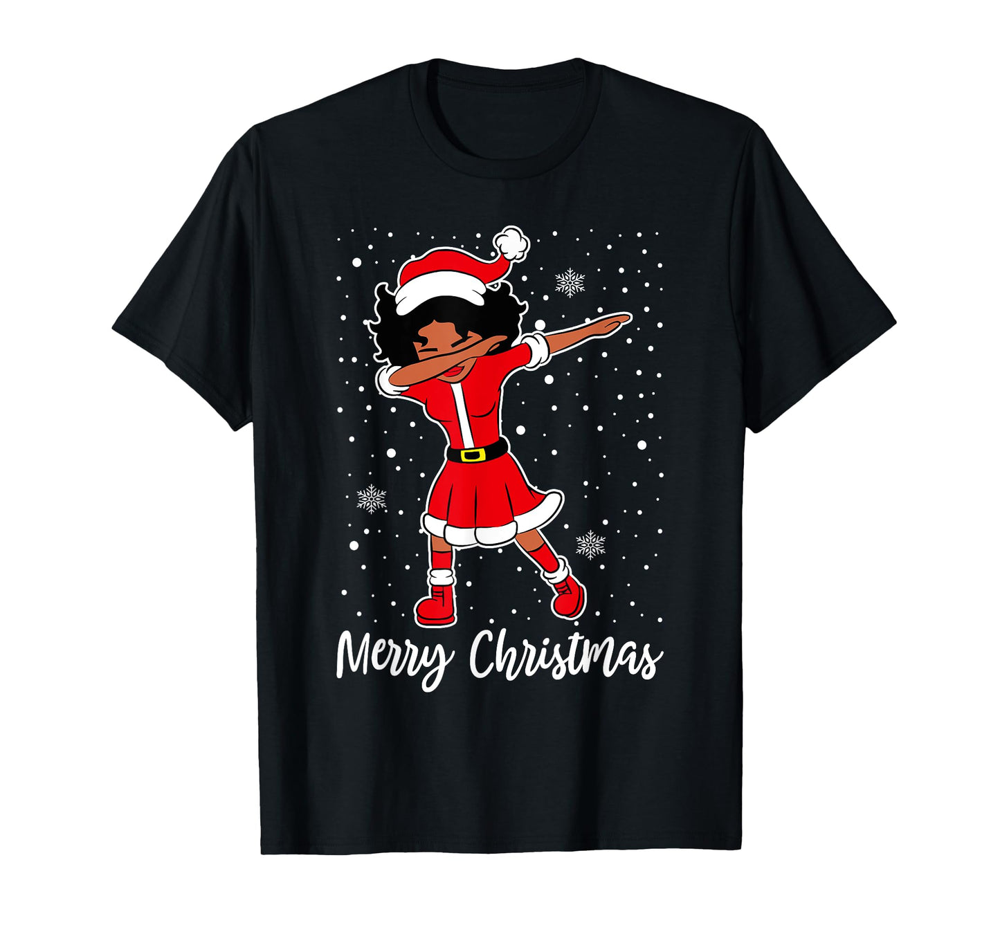Dabbing Santa Black African American Girl Christmas Pajama T-Shirt