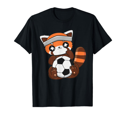 Cute Red Panda With Soccer Ball Sport For Coach Goalkeeper T-Shirt