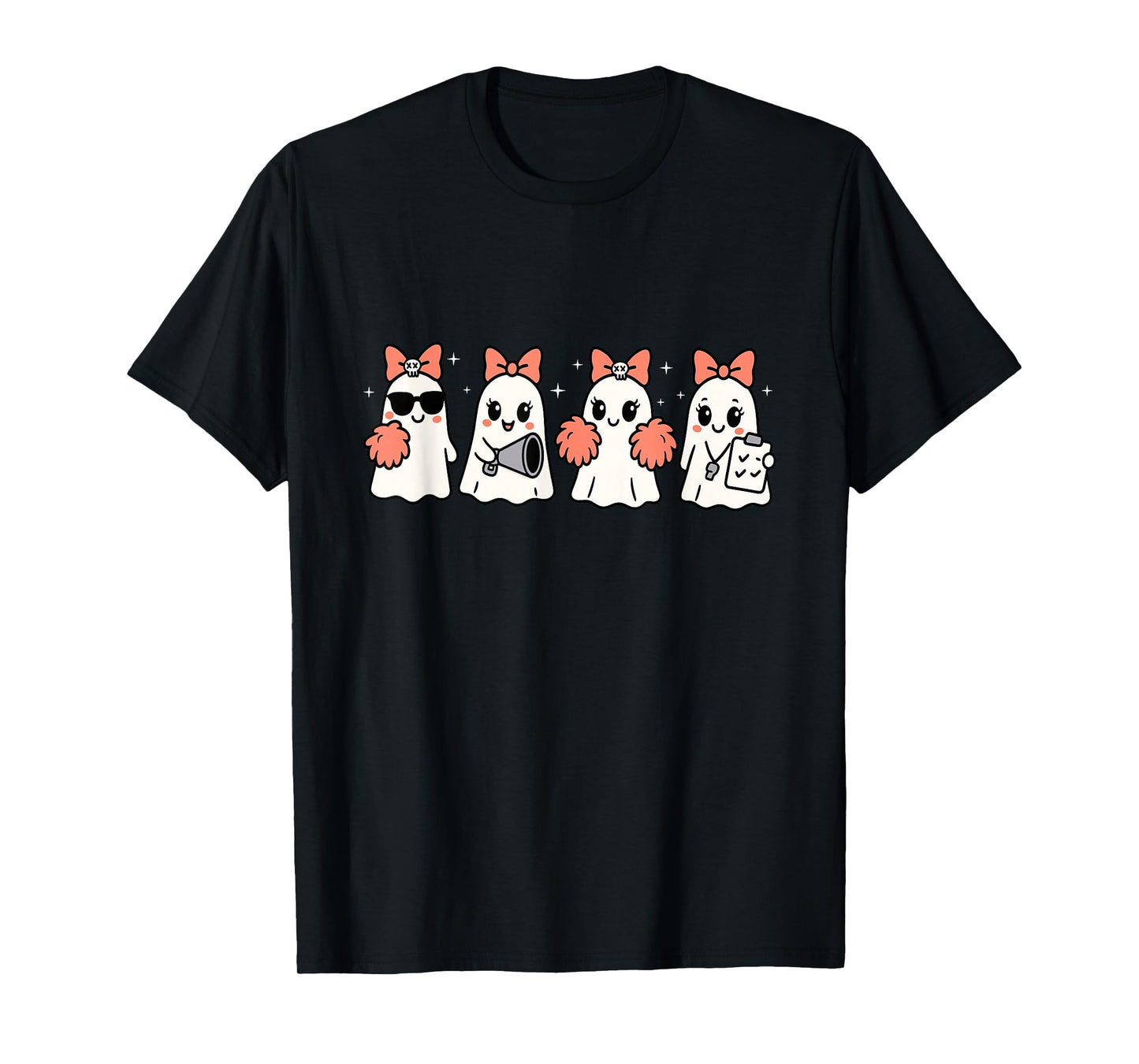 Coquette Ghost Halloween Cheerleader Club Teacher Womens T-Shirt