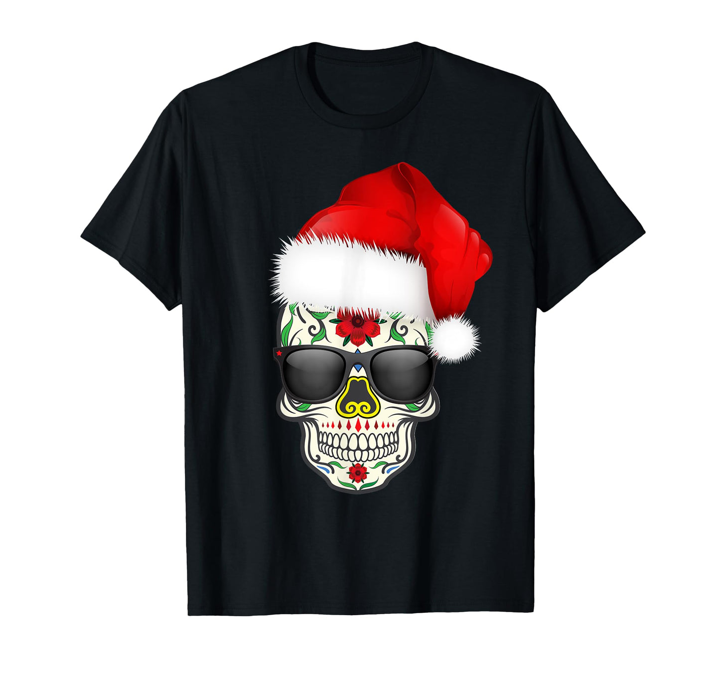 Christmas Hat Santa Day Of The Dead Sugar Skull Party Shirt T-Shirt