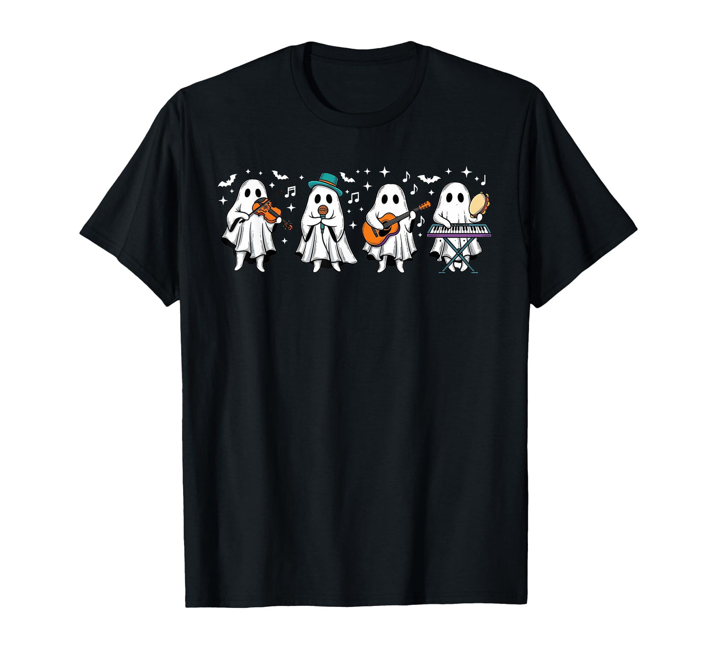 Ghost Playing Musical Instruments Halloween Music Teacher T-Shirt