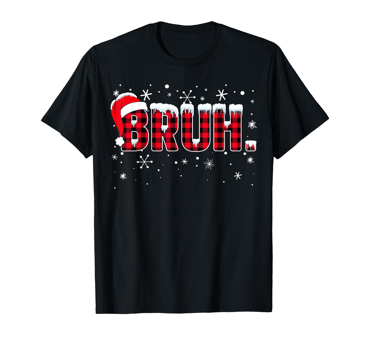 Funny Bruh Christmas Buffalo Plaid Teens Boys Kids Xmas T-Shirt