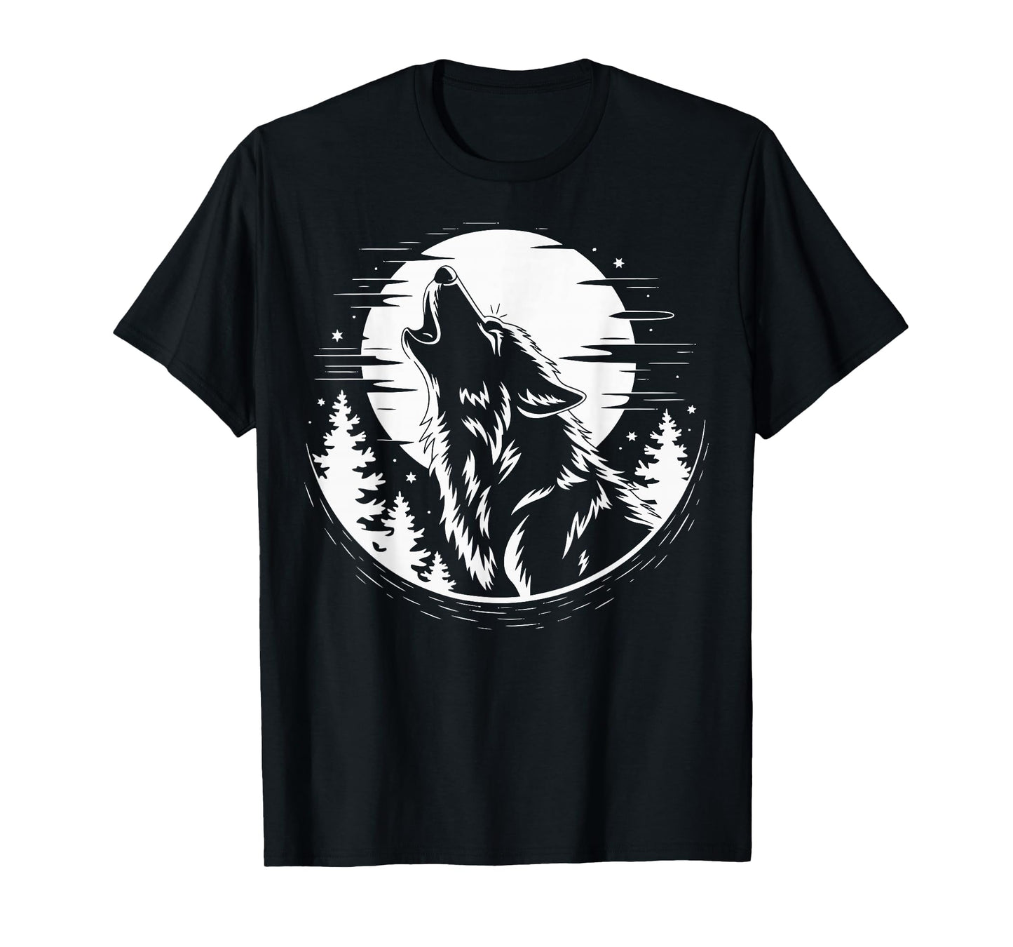 Wolf Howling Moon Forest Retro Nature Camper T-Shirt