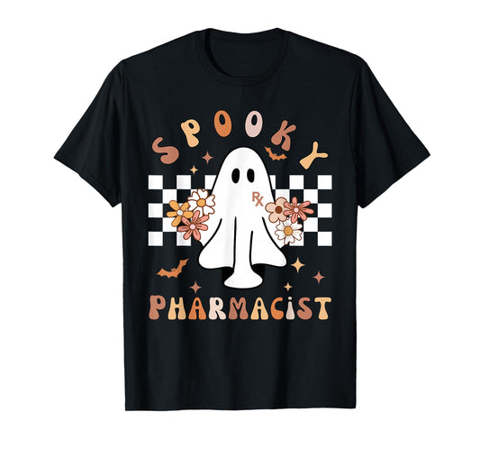 Spooky Pharmacist Floral Ghost Halloween Pharmacy Technician T-Shirt