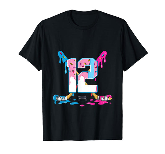 Hockey 12 Years Old Ice Cream Drip 12th Birthday Kids Gift T-Shirt