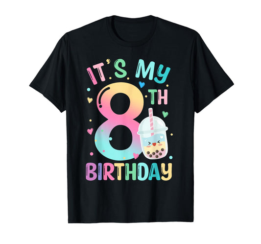 It's My 8th Birthday Bubble Boba Tea Party 8 Year Old Girl T-Shirt