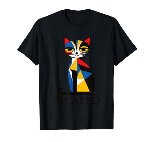 Picatso Cubism Kitty Cat Art -- Retro Vintage Feline Design T-Shirt