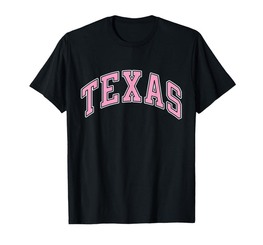 Texas Varsity Style Pink Text T-Shirt