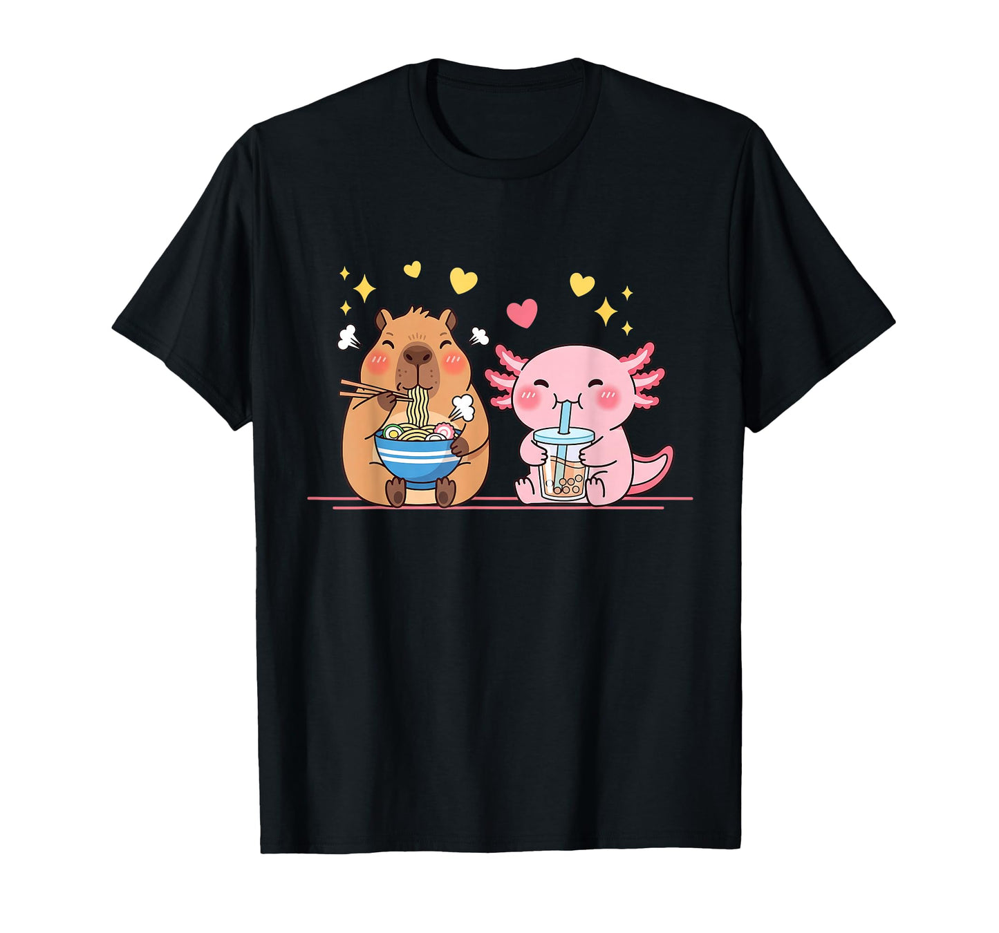 Cute Capybara and Axolotl Funny Ramen Boba Tea Anime Kids T-Shirt
