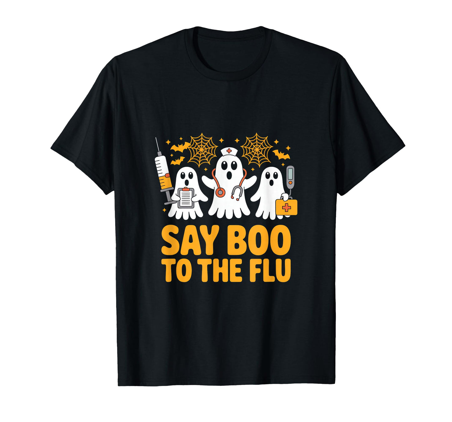 Funny Nurse Ghost Halloween Vaccine Say Boo to The Flu T-Shirt