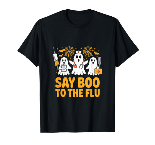 Funny Nurse Ghost Halloween Vaccine Say Boo to The Flu T-Shirt