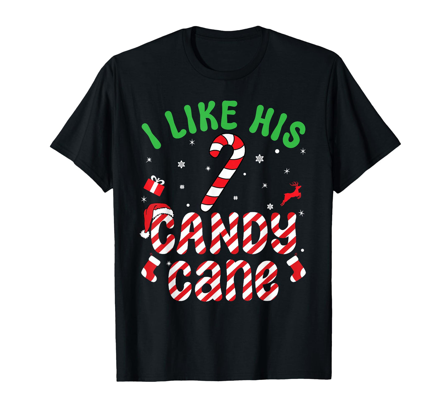 I Like His Candy Cane Funny Christmas Couples Matching T-Shirt