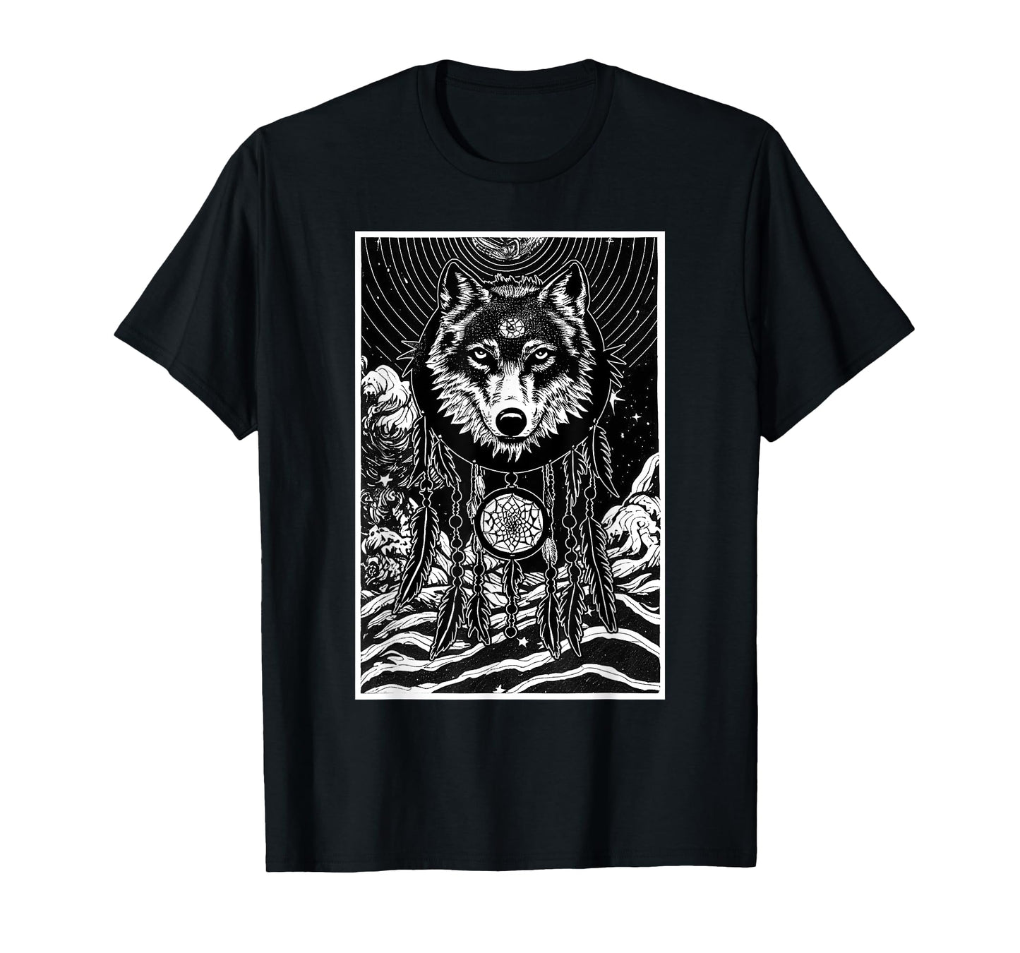 Dreamcatcher Wolf Full Moon Wiccan Native American T-Shirt