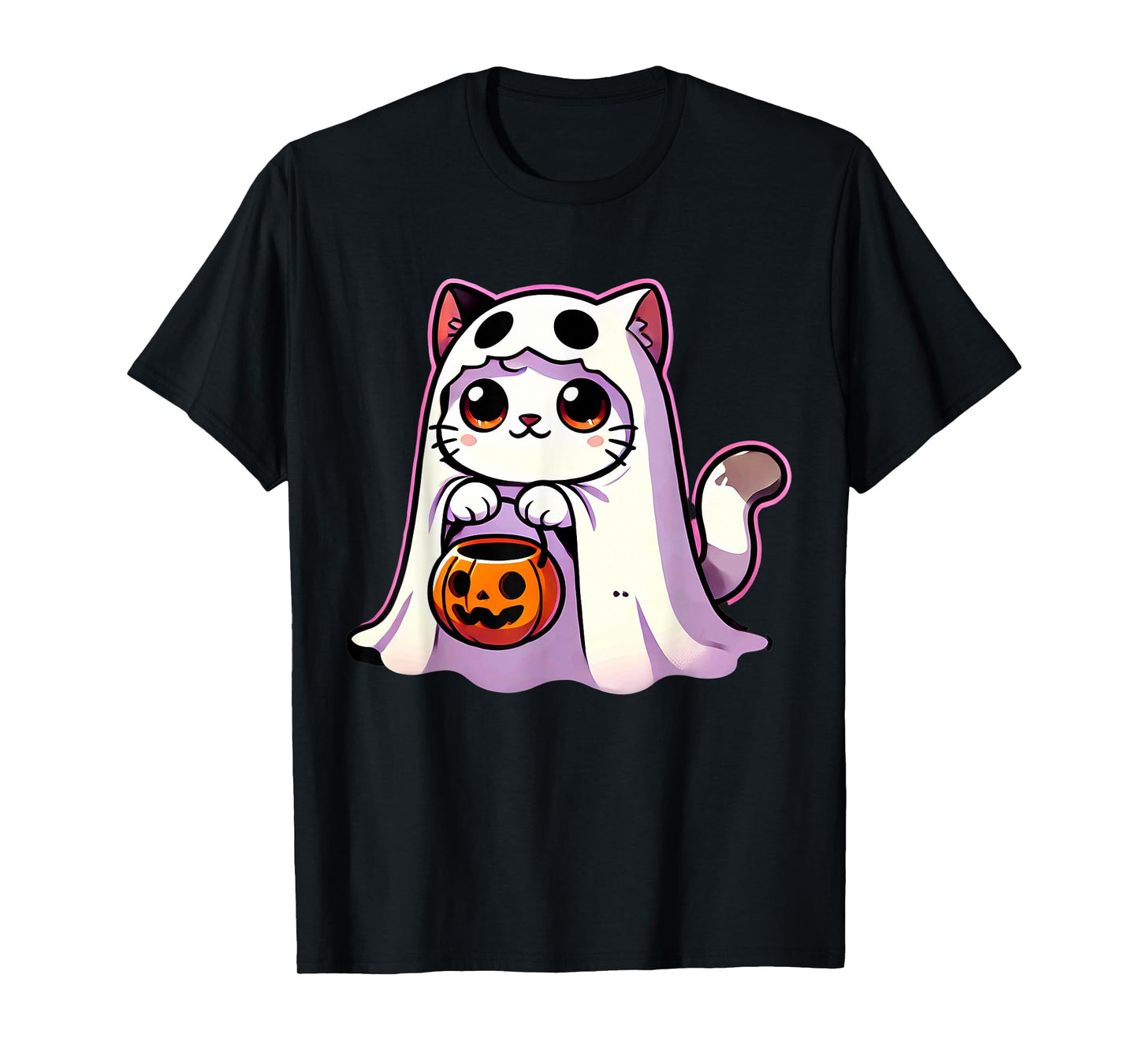 Cat Ghost Halloween Cute Kitty Men Women Kids T-Shirt